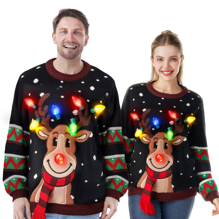 JOYIN Damen LED Beleuchtete Rentier Hässliche Weihnachtspullover Damen mit Integrierten Leuchtmittel