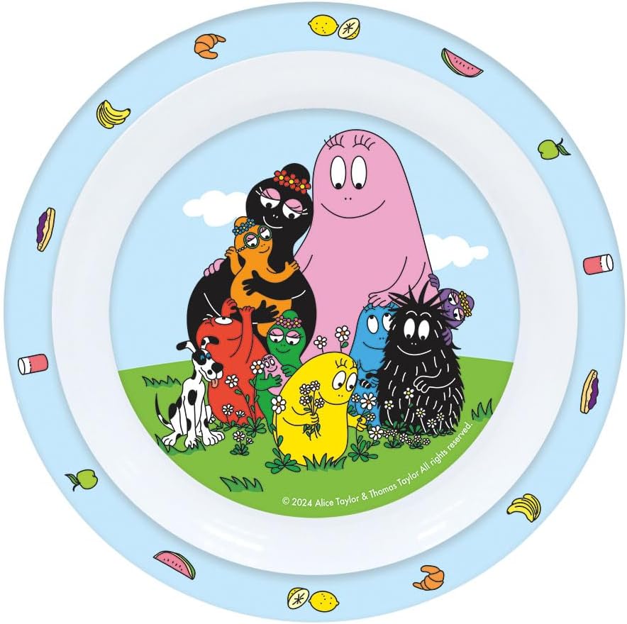 FUN HOUSE | Komplettes Set Lunchbox Barbapapa für Kinder | 1 Glas, 2 Teller + Besteck + Trinkflasche