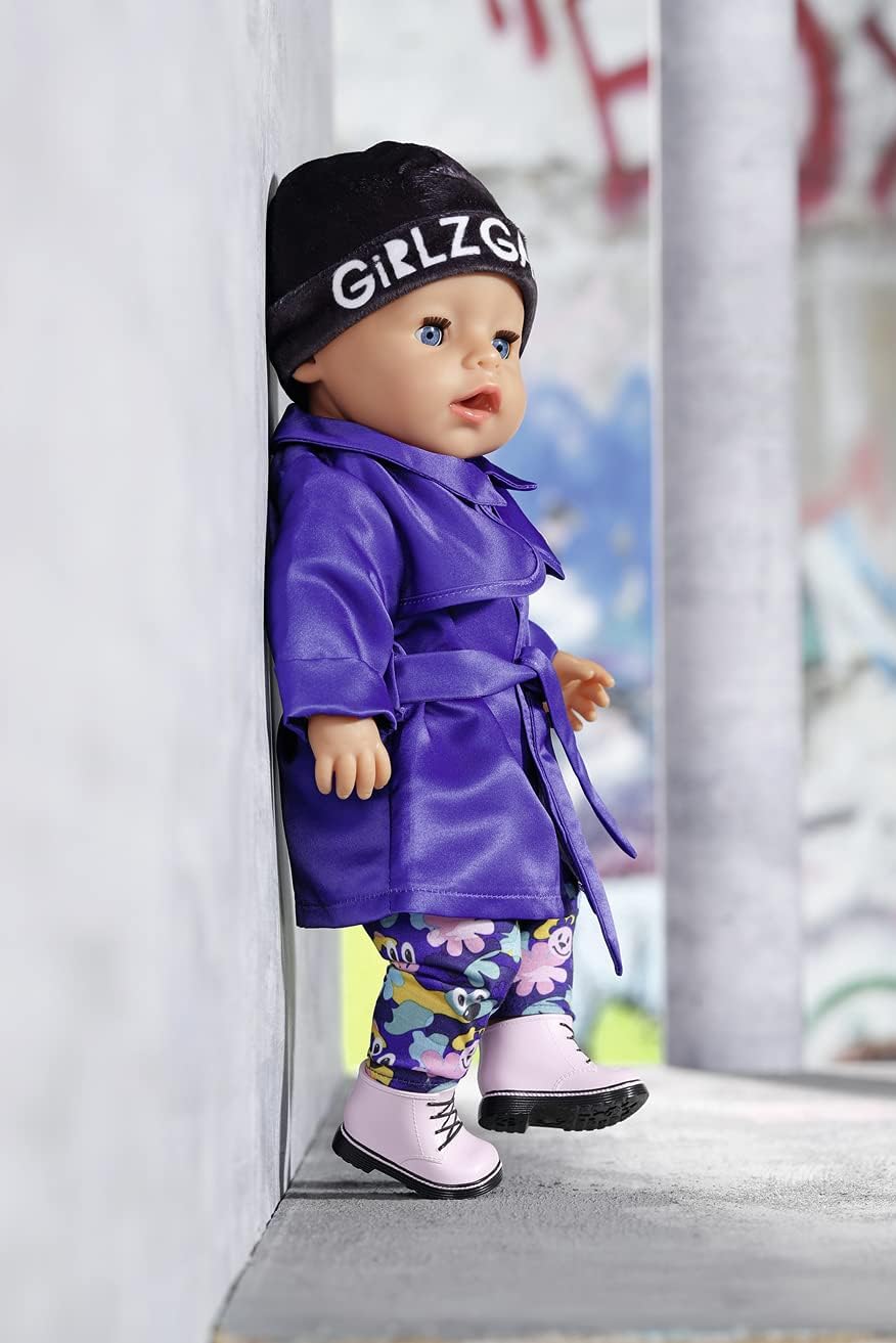 BABY born Deluxe Kalte Tage Set aus blauem Mantel, Mütze, Shirt, Leggins und Stiefeln,für 43 cm Pupp