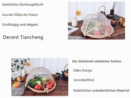 Runder Bambuskorb mit Deckel, Gemüse, Obst, Brot, Aufbewahrungskorb (36 cm Durchmesser) 36cm in diam