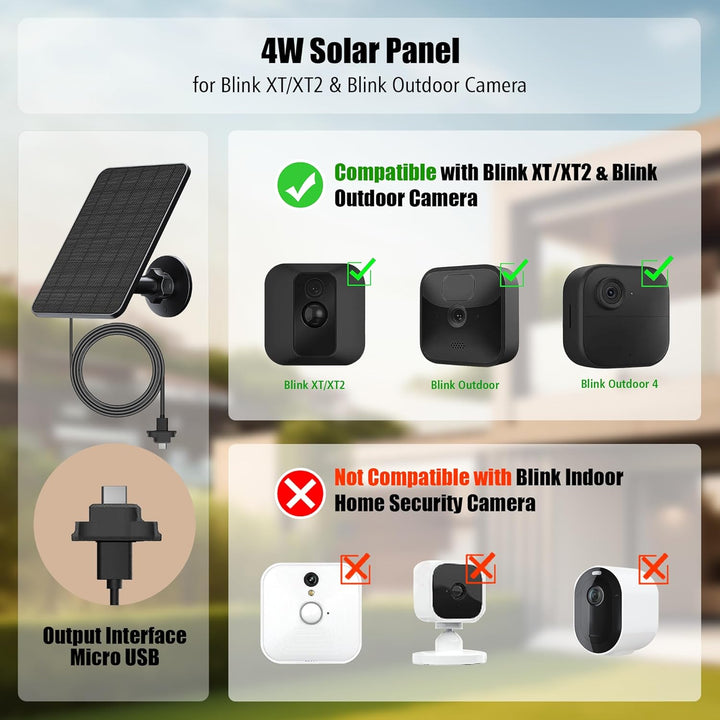 Solarpanel für Blink Kamera Outdoor,4W Blink Kamera Solarpanel kompatibel mit Blink Outdoor,Blink XT