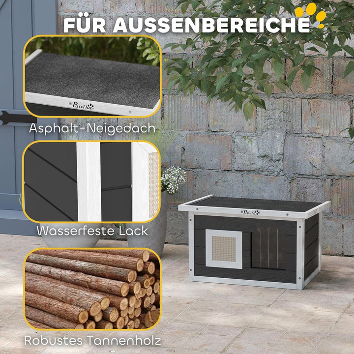 PawHut Katzenhaus aus Holz wasserdicht Katzenhütte mit klappbar Asphaltdach Kratzmatte herausnehmbar