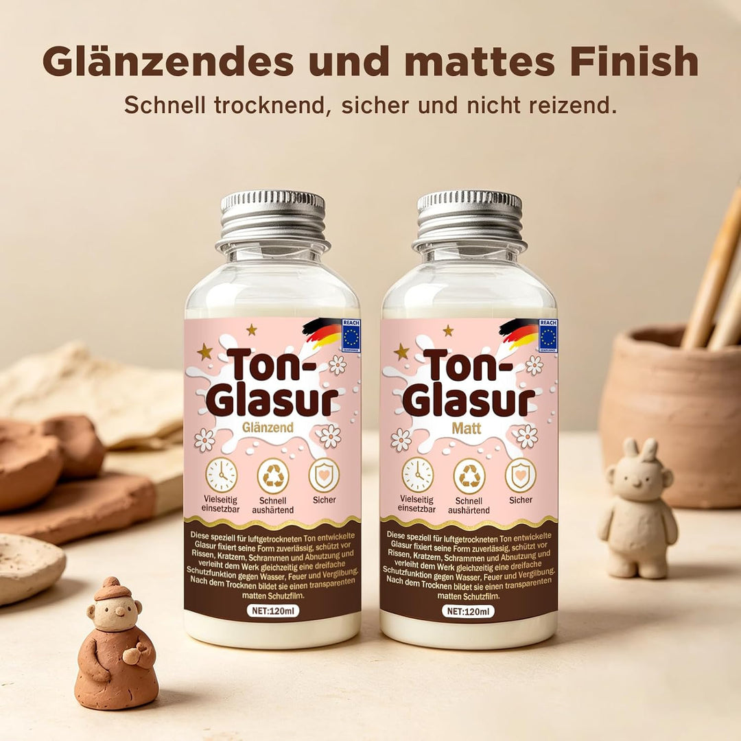 120 ml Lufttrocknend Ton Glasur Air Dry Clay Glaze, 27pcs Modellierwerkzeug, schützt Keramik vor Ver