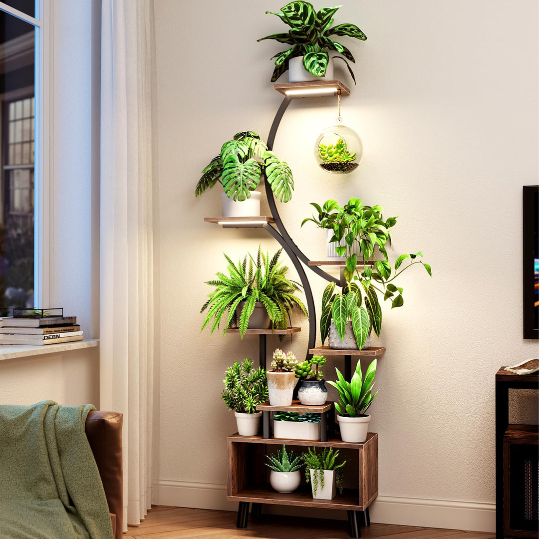 ShineMuse Pflanzenständer mit Wachstumslicht 160cm,Holz und Metall Blumenständer mit LED Wachstumsli