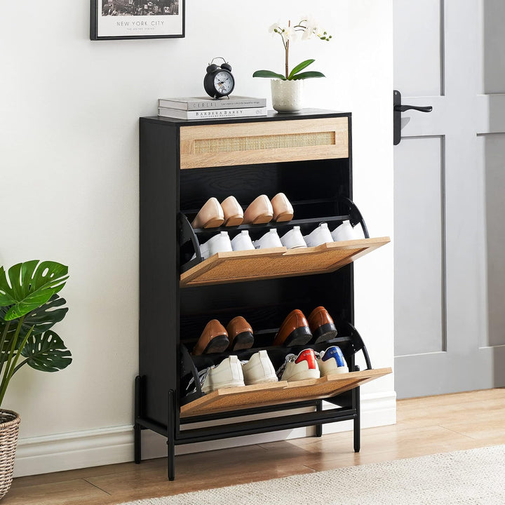 Garvee Schuhschrank schmal Schuhkommode mit 2 Klappen Schuhschrank mit 4 Einstellbar Ablageflächen -