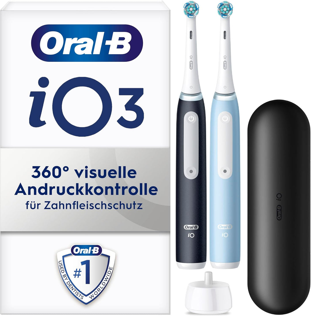 Oral-B iO Series 3 Elektrische Zahnbürste oder Electric Toothbrush, Doppelpack, 2 Aufsteckbürsten, 3