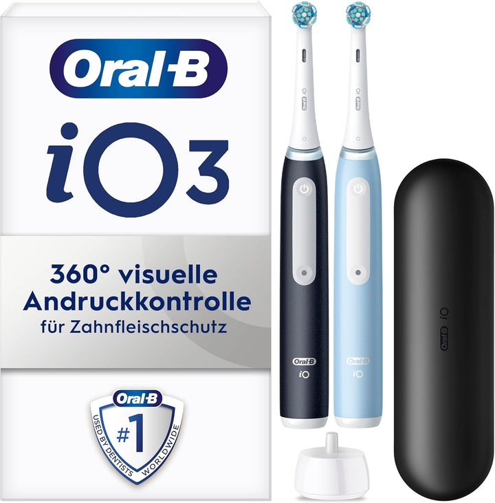 Oral-B iO Series 3 Elektrische Zahnbürste oder Electric Toothbrush, Doppelpack, 2 Aufsteckbürsten, 3
