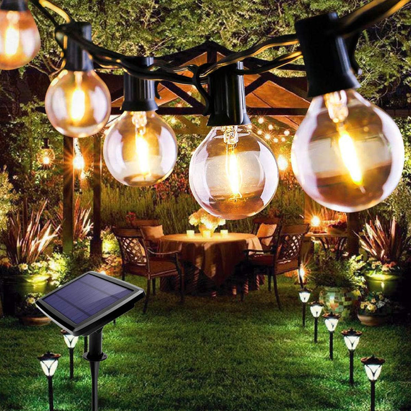 Qxmcov Solar Lichterkette Aussen, Glühbirnen 25+2 LED Globe Birnen Outdoor Garten 4 Modi für Patio P