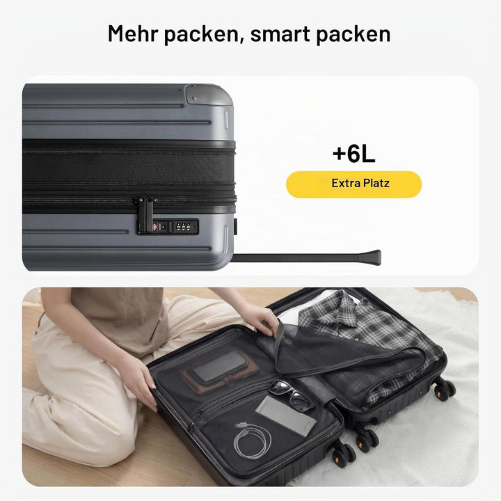 LEVEL8 Koffer Trolley Leicht Handgepäck Erweiterbar, 55cm, 36-42L | Hartschalenkoffer aus 100% Polyc