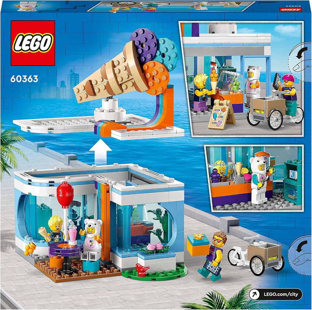 LEGO 60363 City Eisdiele, Spielzeug-Laden für Kinder ab 6 Jahren, Set mit 3 Minifiguren mit lustigem