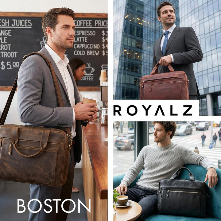 ROYALZ 'Boston' Umhängetasche Herren Leder gross 15,6 Zoll Laptoptasche Messenger Bag Männer Lederta