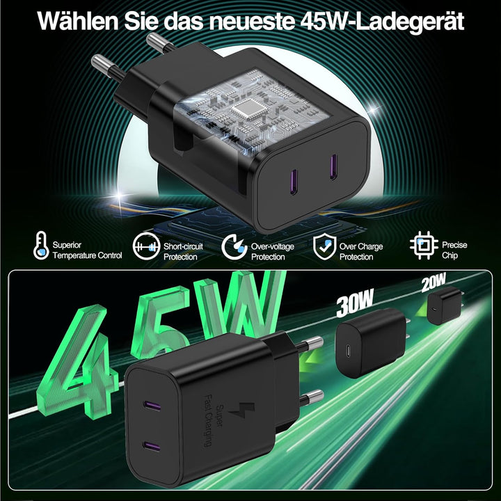 45W Ladegerät USB C Schnellladekabel für Samsung Galaxy S25 Ultra S24 S23 S22 A56 A36 A26 A17 A16 A0