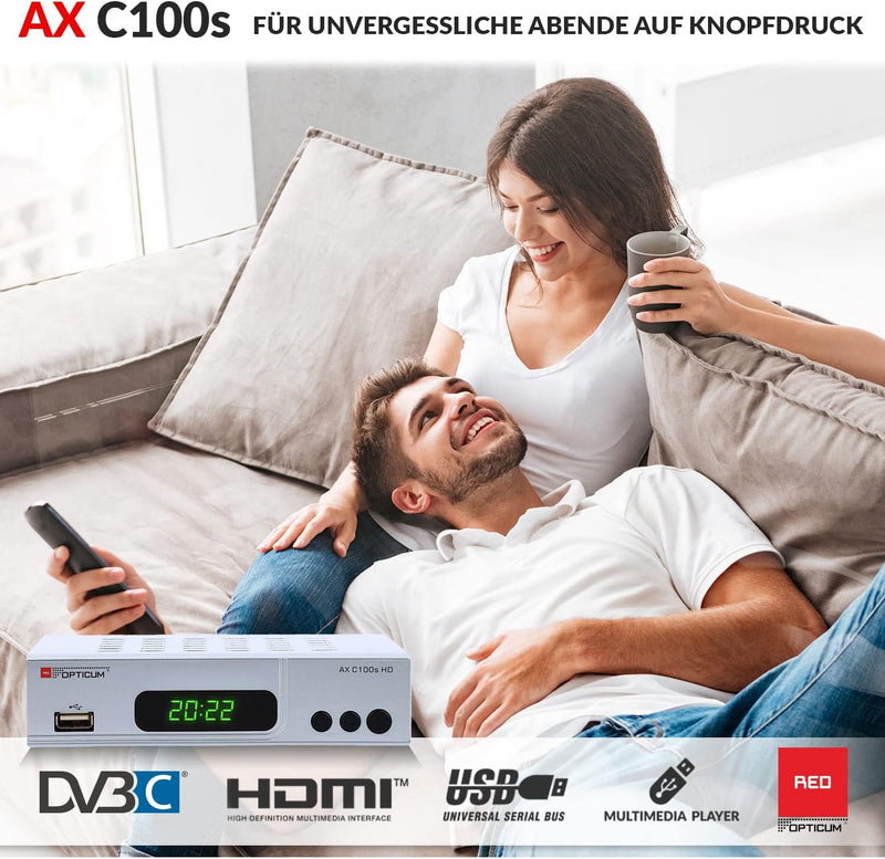 RED OPTICUM AX C100s Digitaler Kabel-Receiver HD - EPG - HDMI - USB - SCART - Coaxial Audio I Receiv