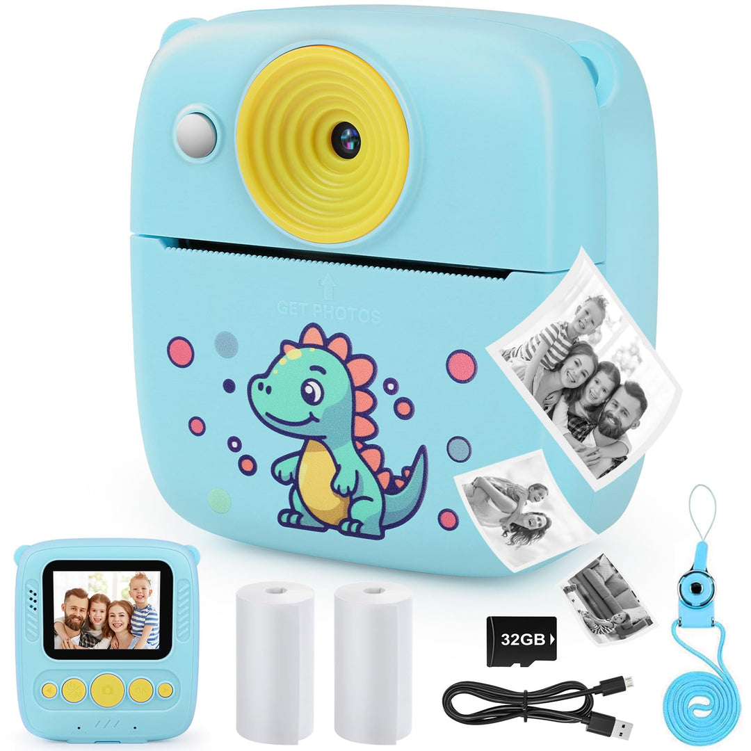 Kinderkamera Sofortbildkamera, 48MP Sofortbildkamera Kinder mit 32GB Karte & Druckpapier, 1080P Digi