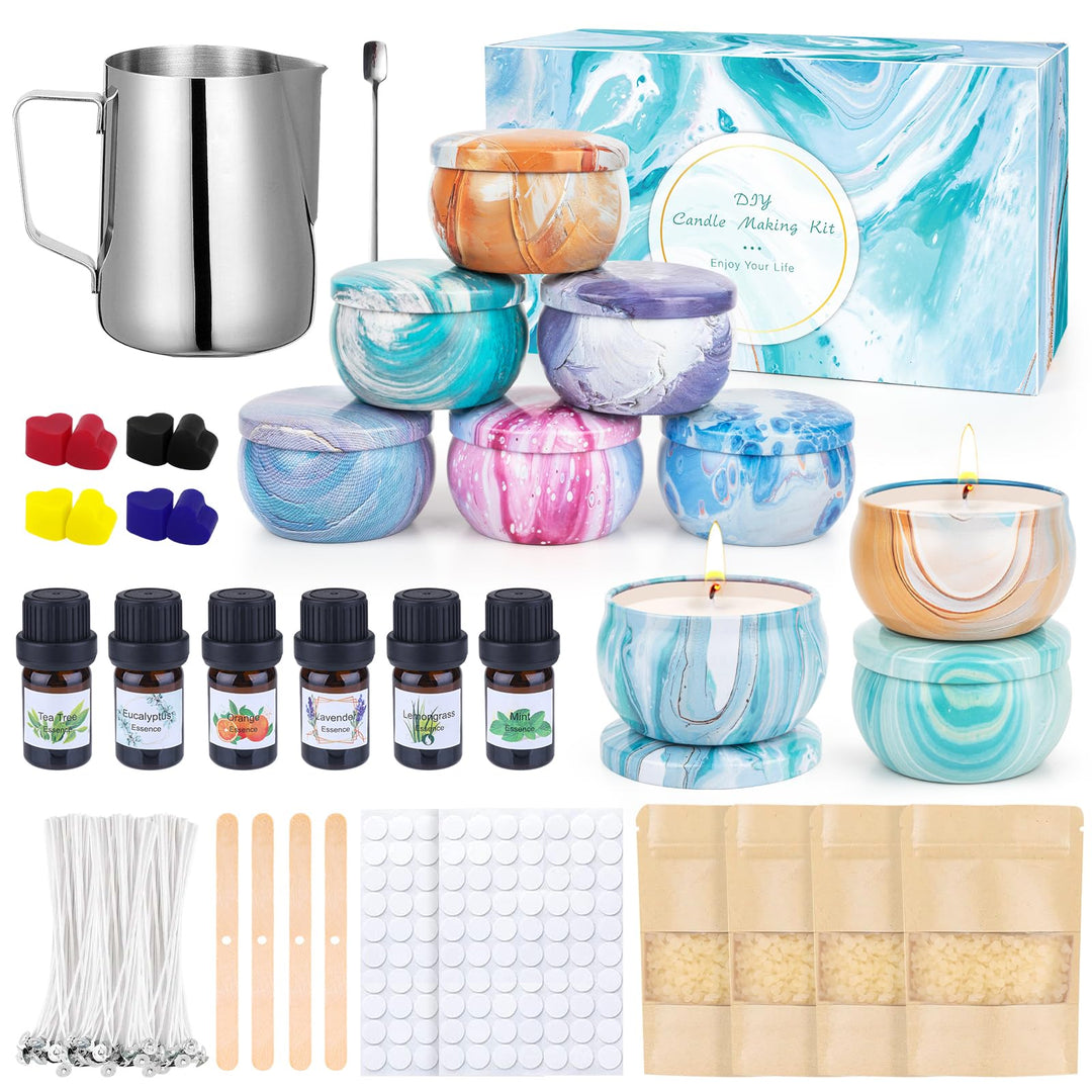 Kerzen Selber Machen Set, Kerzenherstellung Kit, Duftkerze Geschenke Set mit 480g Bienenwachs,9 Kerz