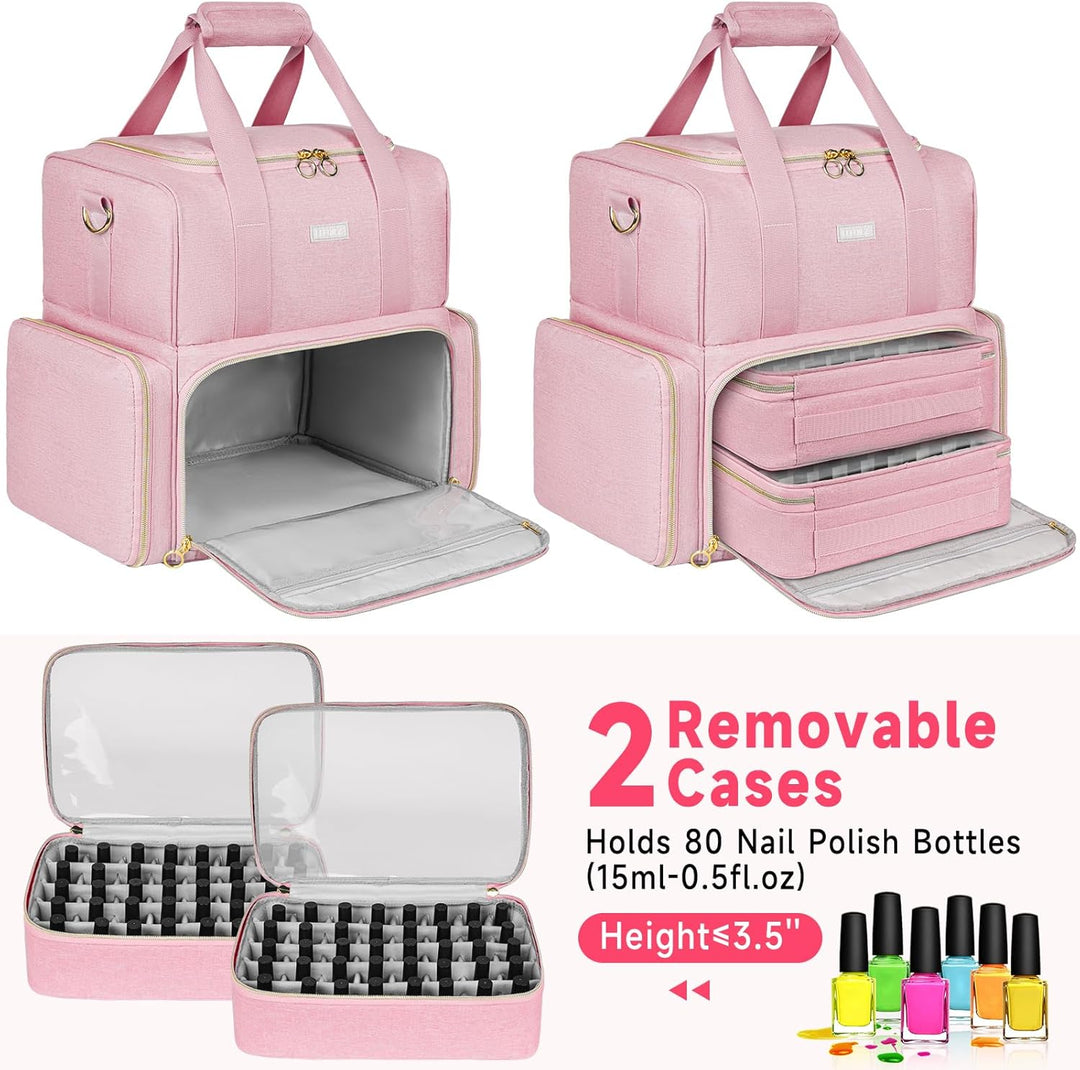 Nagellack Organizer Tasche,Doppelschichtige Nagellack Aufbewahrung Tasche für 80 Flaschen (15 ml) un