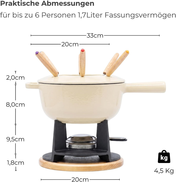 osoltus Fondue | Käsefondue | Fleischfondue Set Gusseisen 6 Personen Emaille | 13 TLG. inklusive Hol