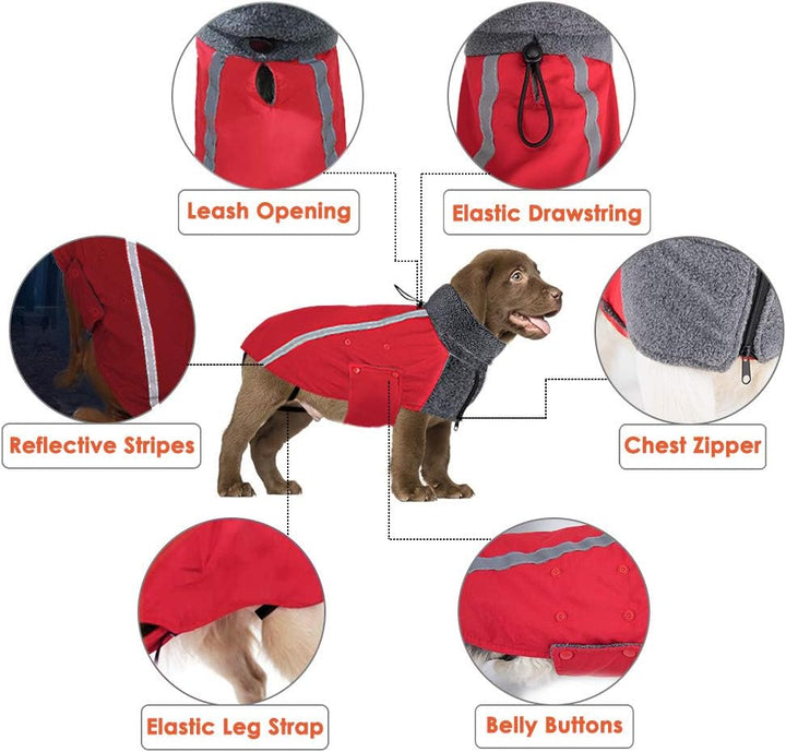 SlowTon Winter Hundemantel, Warmes Polarfleece Futter Hunde Outdoor Jacke mit Rollkragen Schal Refle