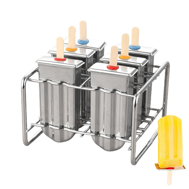 Eisformen aus Edelstahl 304 – 6er Set am Formen mit Halterung & 100 Holzstäbchen – Plastikfrei & Wie