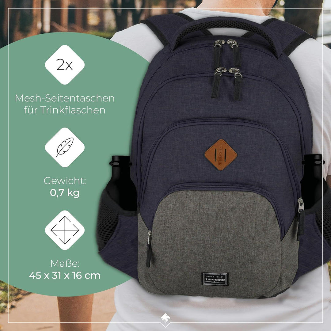 Travelite Handgepäck Rucksack, Laptop Rucksack 15,6 Zoll, BASICS, Daypack, Tagesrucksack mit vielen