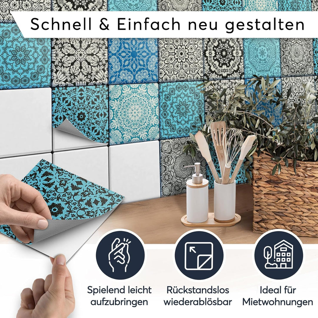 40 Stück Fliesenfolie für Bad und Küche 10x10 cm - Klebefliesen, Mosaikfliesen - Stickerfliesen, Fli