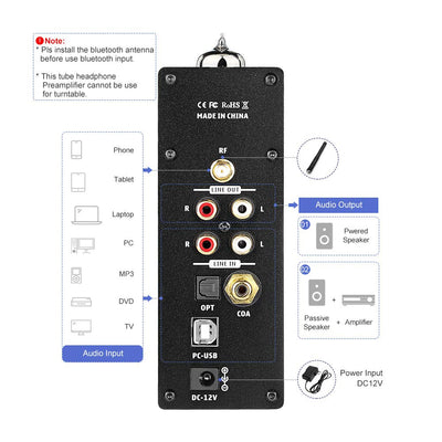 AIYIMA T8 6N3 Digital Tube Vorverstärker QCC3031 Bluetooth 5.0 Vorverstärker USB DAC Kopfhörerverstä