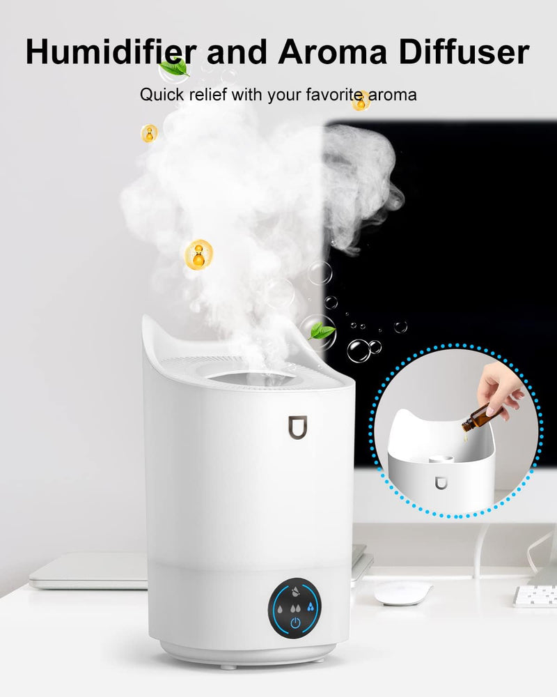 Luftbefeuchter für Schlafzimmer, 4L Aroma-Luftbefeuchter mit 4 Nebelmodi bis zu 48 Stunden, Leiser R