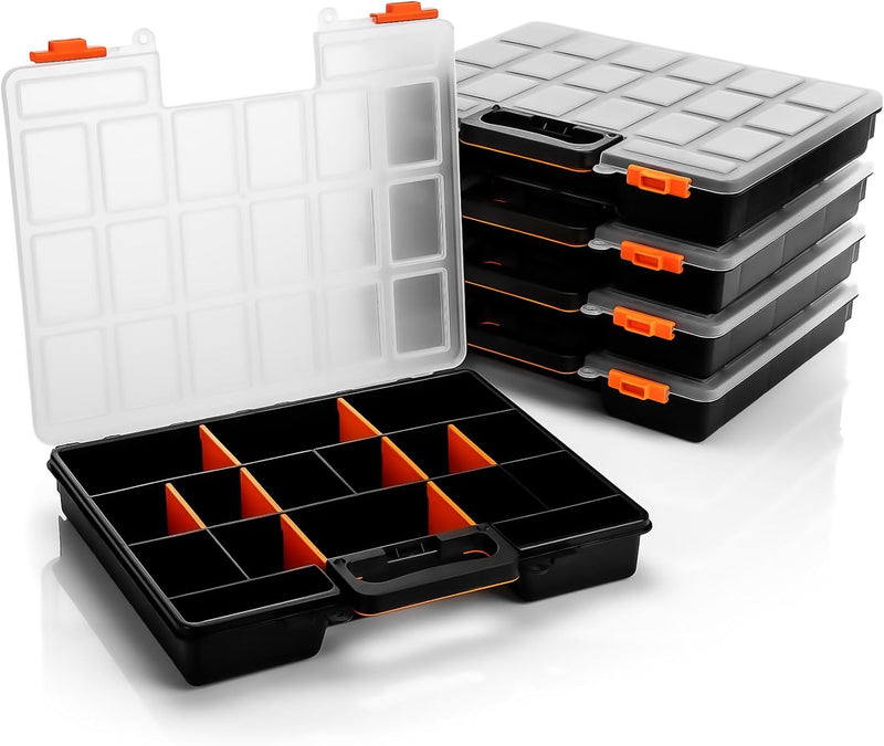 BigDean 5 Stück Sortimentskasten stapelbar 38x33x6cm praktische Sortierbox mit 16 Fächern – Werkzeug