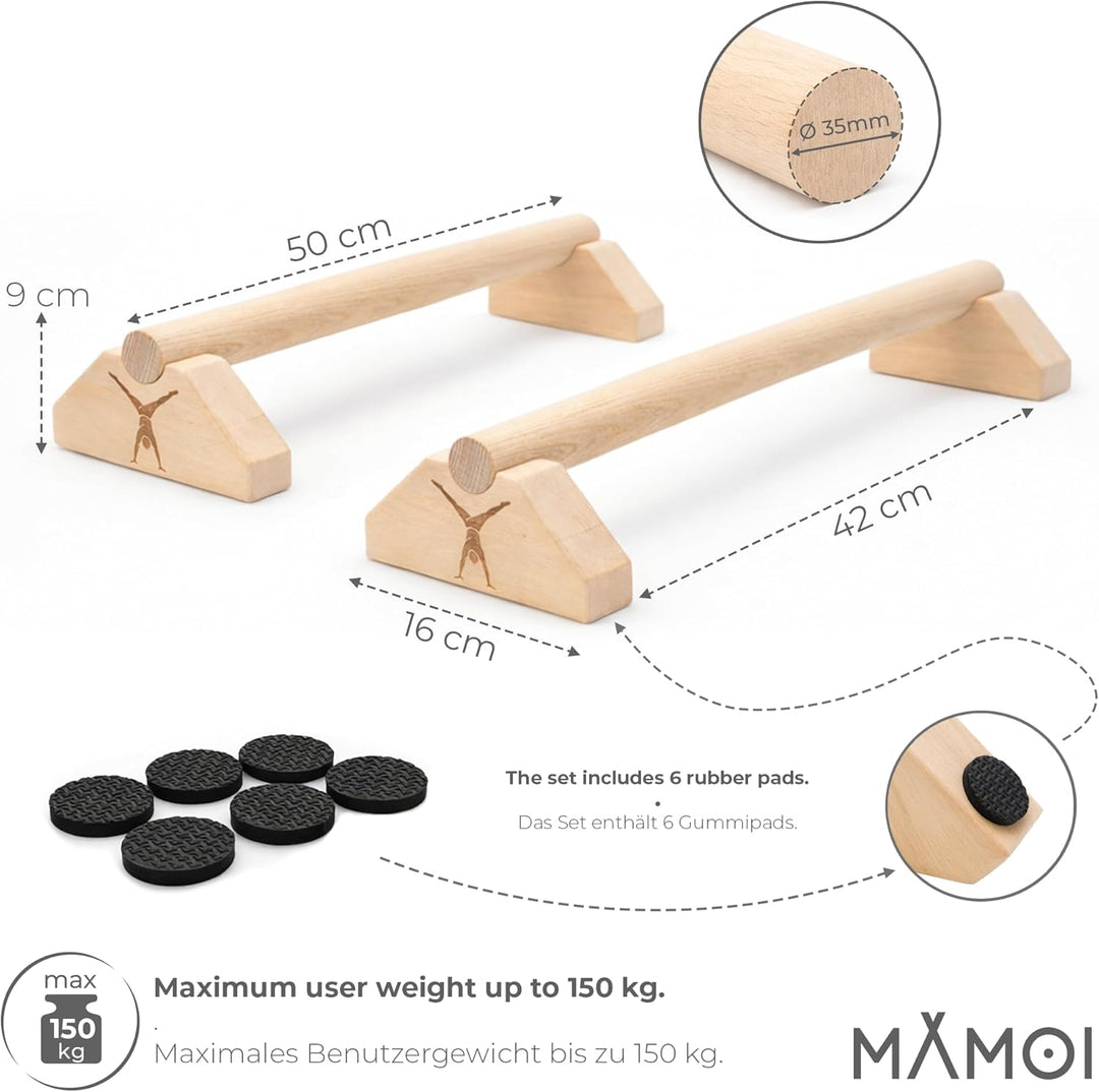 MAMOI® Parallettes zum Trainieren, Calisthenics, Liegestützgriffe, Fitness, Trainingsbarren, stabil