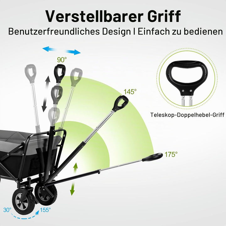 EUGAD Bollerwagen faltbar, 100 L Transportwagen mit verstellbarem Griff, tragbarer Strandwagen mit S