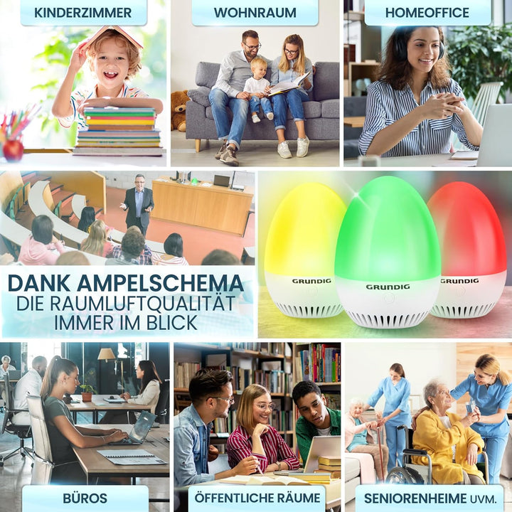 GRUNDIG CO2 Messgerät Ampel - Kalibrierungsautomatik, Akku Betrieb, Signal für Stosslüften - mobiles