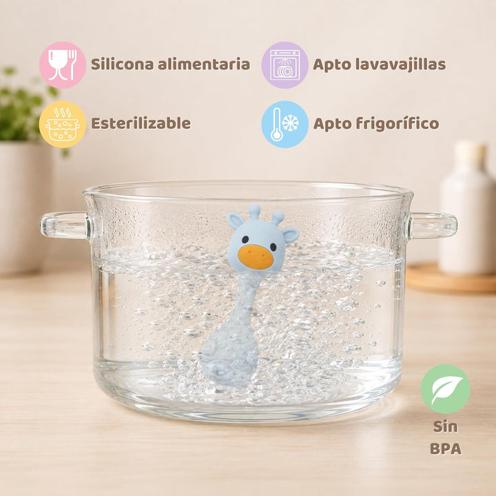 MuyPe Rassel Giraffe und Beissring für Babys (Giraffe Blau), Giraffe Blau