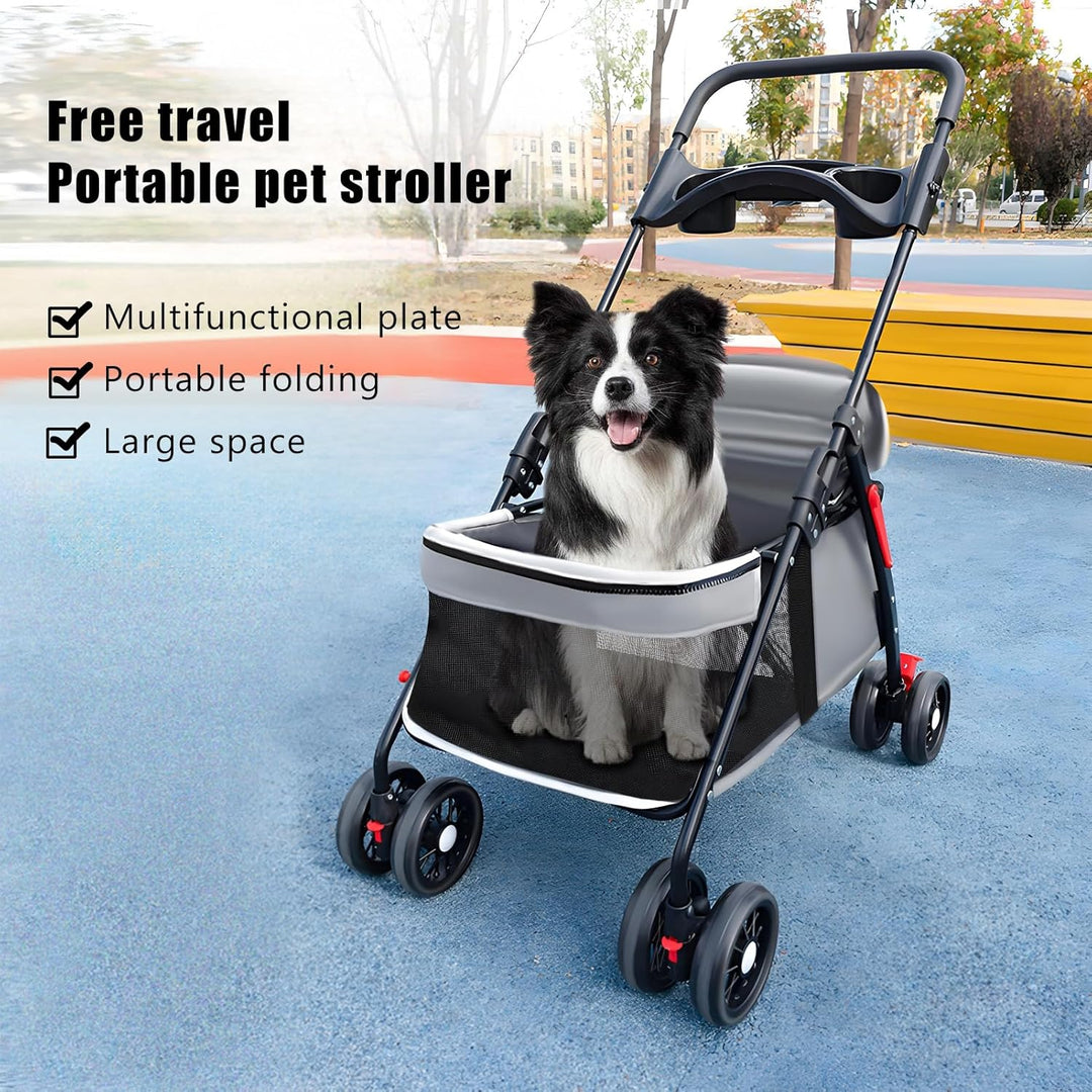 Kinderwagen für kleine Hunde und Katzen, faltbare Tragetasche, 360° drehbare Vorderräder, Anti-Relea
