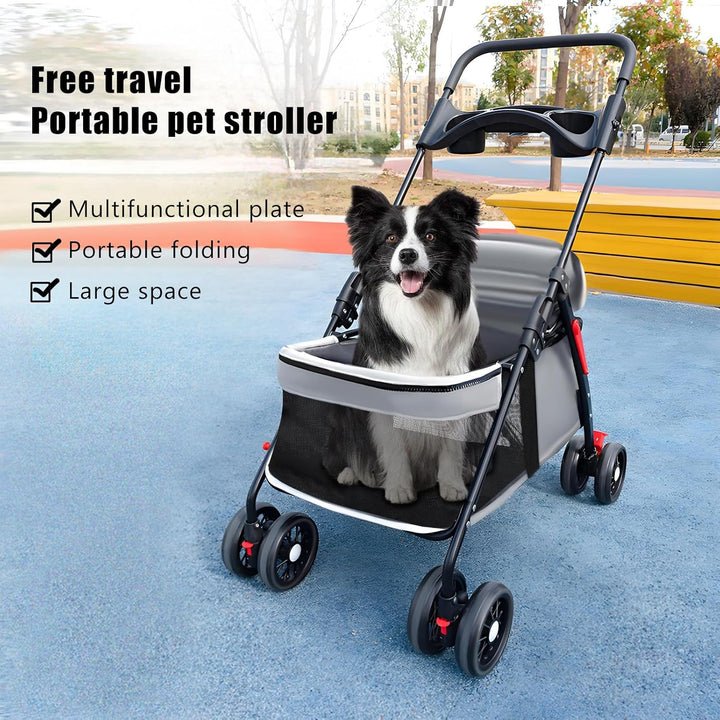 Kinderwagen für kleine Hunde und Katzen, faltbare Tragetasche, 360° drehbare Vorderräder, Anti-Relea