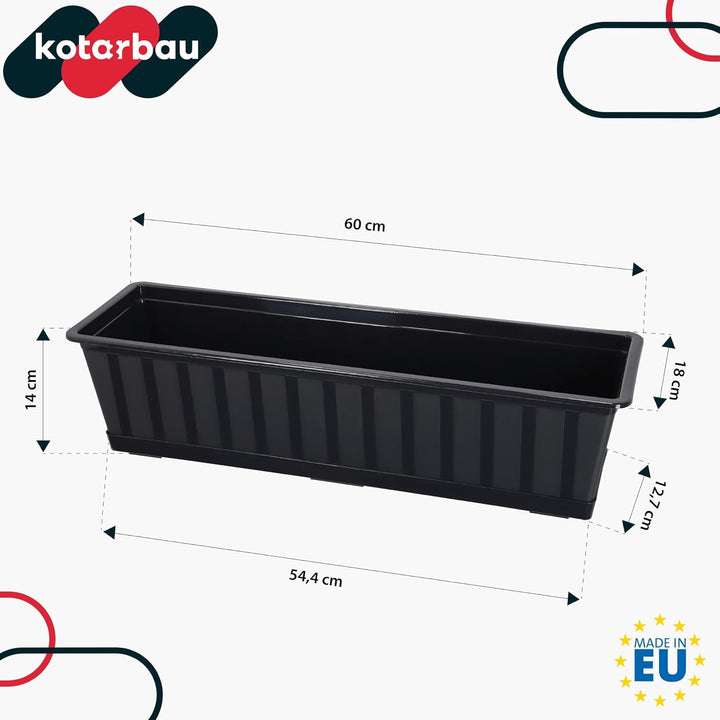 KOTARBAU® 6er Set Blumenkasten - Blumentopf für Balkon - 60 x 18 x 14 cm - Anthrazit - Balkonkasten