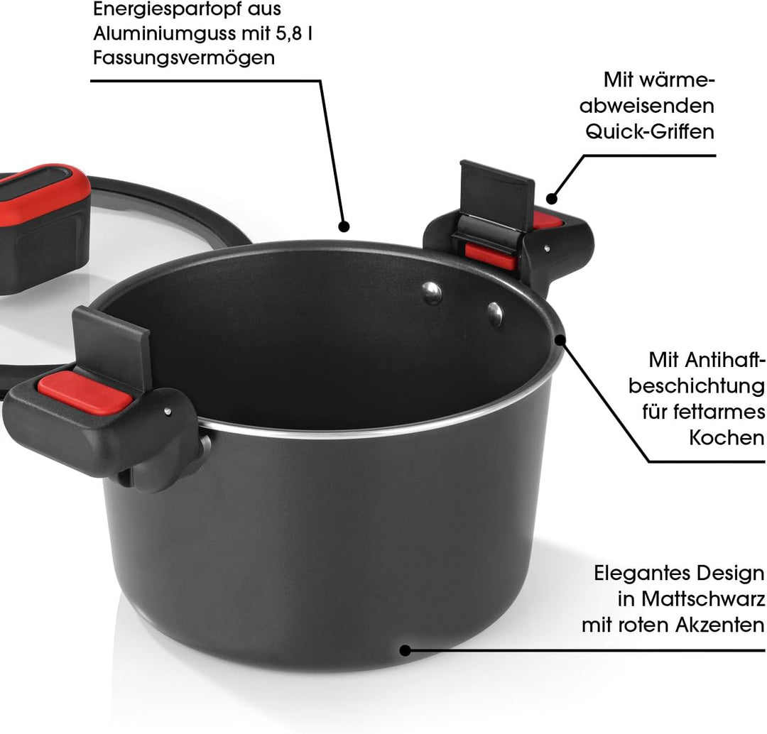 GOURMETmaxx Aluguss-Energiespartopf 5,8 L | ø 24 cm | Antihaftbeschichtung | Schnelle, einfache, fet