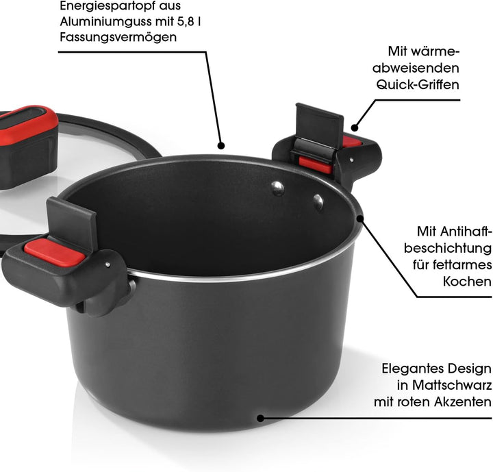 GOURMETmaxx Aluguss-Energiespartopf 5,8 L | ø 24 cm | Antihaftbeschichtung | Schnelle, einfache, fet