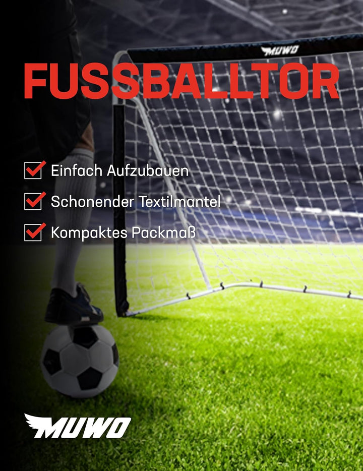 MUWO Fussballtor aus Stahl mit Textilmantel 240 x 150 cm, wetterfest und Outdoor geeignet, für Hof u