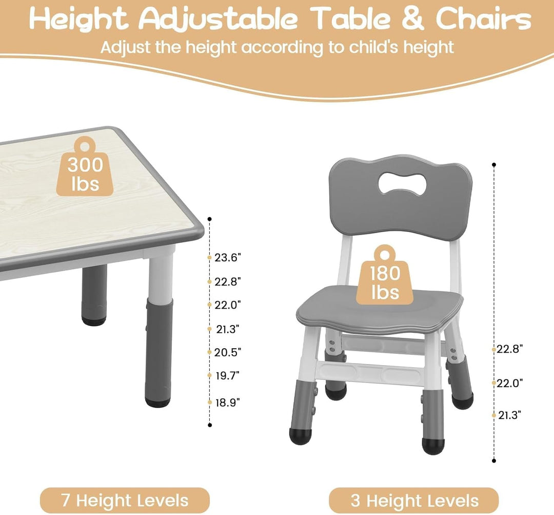 GarveeHome Kinder Tisch und Stühle Set, höhenverstellbarer Kindertisch mit abgerundeten Kanten, stab