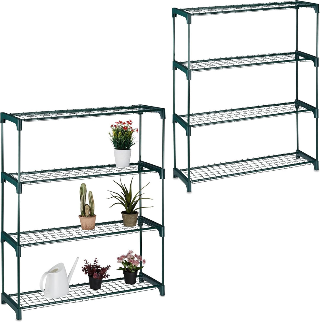 Relaxdays Pflanzenregal, 2er Set, 4 Ablagen, für Blumen- & Pflanzentöpfe, Metall & Kunststoff, HBT 1