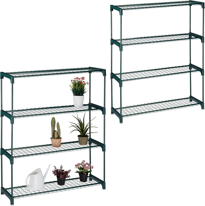 Relaxdays Pflanzenregal, 2er Set, 4 Ablagen, für Blumen- & Pflanzentöpfe, Metall & Kunststoff, HBT 1