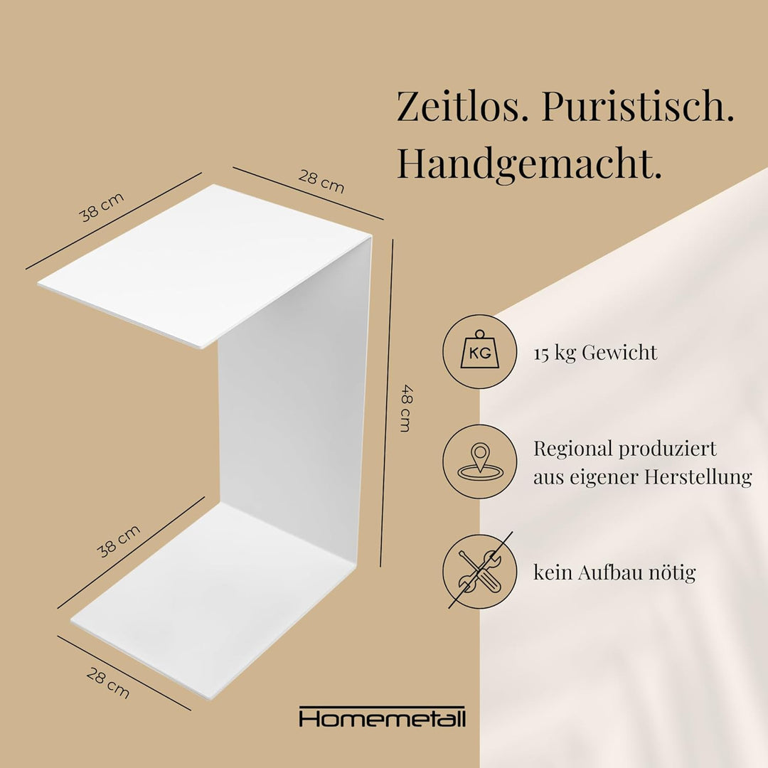 Beistelltisch C-Form aus Metall - pulverbeschichteter Couch Beistelltisch in Weiss - Moderner Abstel