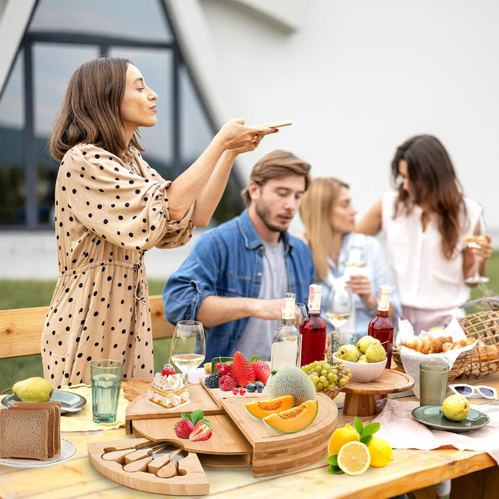 Bambus Käsebrett mit Käsemesser Set,Bambus Servierplatten,Käseplatte Charcuterie,Charcuterie Boards