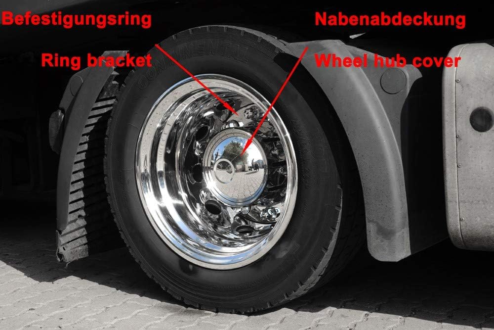 Universeller LKW Nabendeckel + Befestigungsring für Felgenauskleidung Edelstahl 22,5" Hinterachse