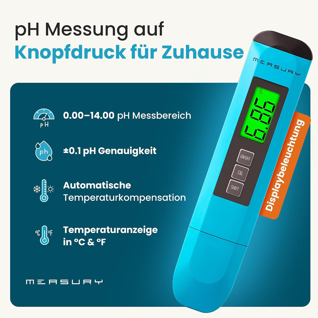 Measury PH Wert Messgerät Pool, PH Messgerät Pool Digital, PH Meter Wein, Wasser und Urin, 0.00-14.0