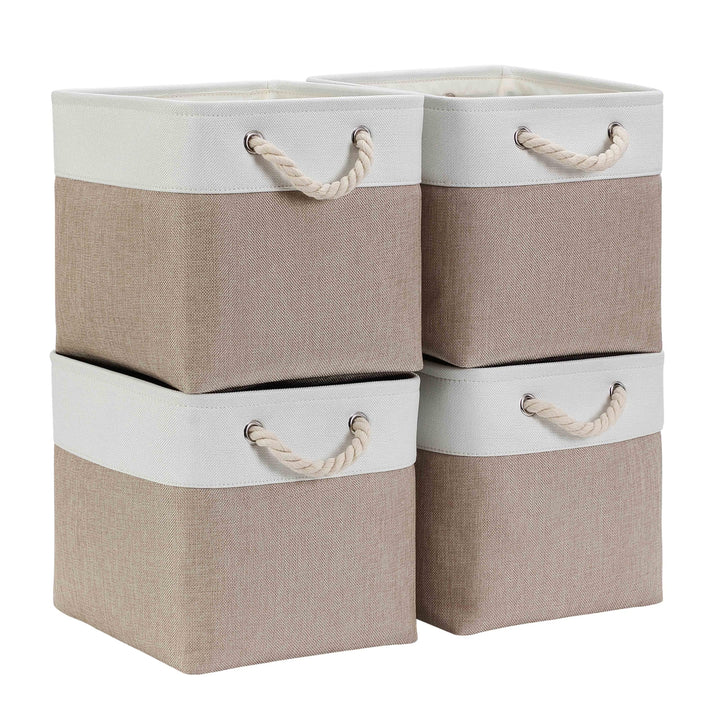 Mangata Aufbewahrungsbox Stoff 28x28x28 cm, aufbewahrungskorb Helles Khaki Weiss, Korbe Stoff in Wür