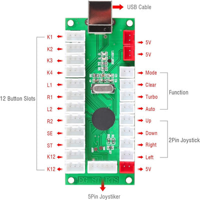 EG STARTS Arcade Schrank Teile 2x 8-Wege-Joystick + 16x LED beleuchtet Push Button + 2 Spieler + Mün