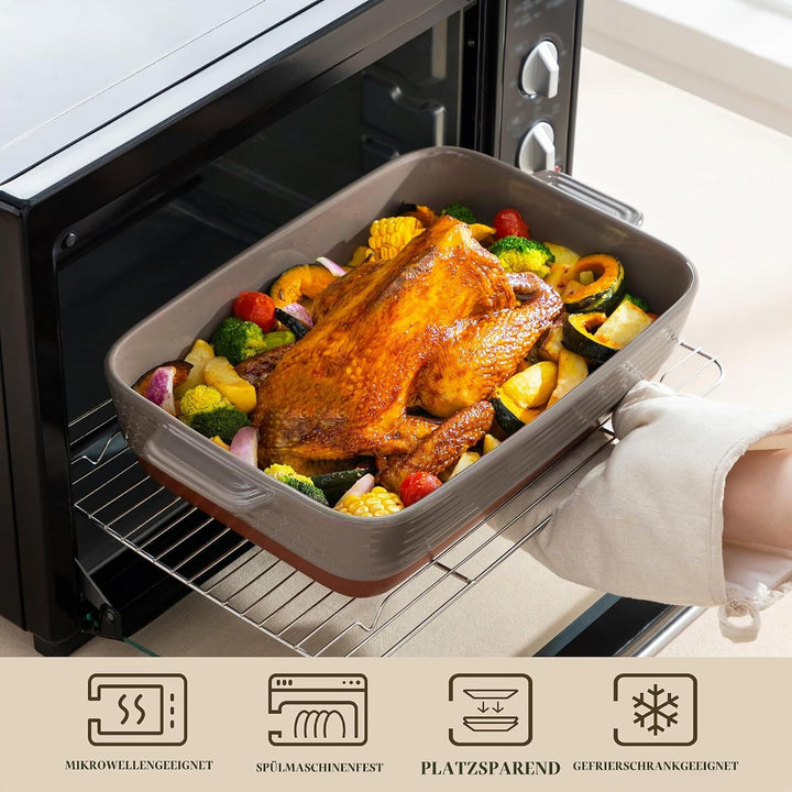 MALACASA, Serie TARA, Auflaufform Gross, 4.5L Backformen, Auflaufformen rechteckig aus Töpferton &amp; k