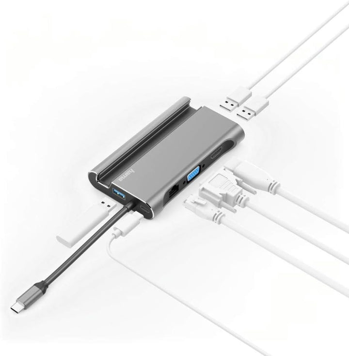 Hama USB-C 7 in 1 Dockingstation 3X USB 3.1 HDMI, VGA, LAN, USB- C (PD), 135764, grau