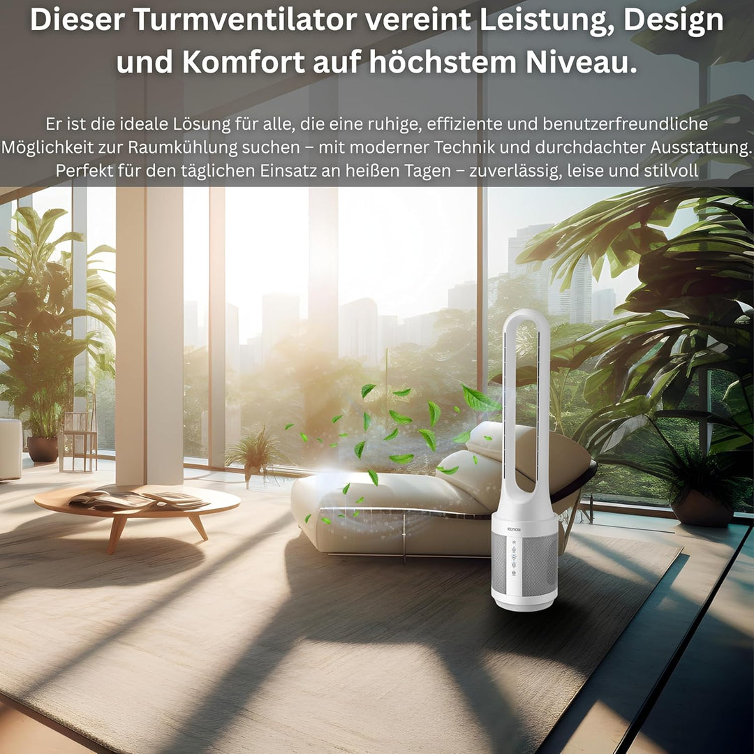 Echos® Turmventilator leise mit Fernbedienung – Energiesparender Standventilator/Säulenventilator mi